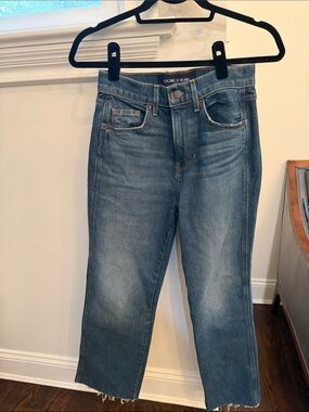 Veronica Beard Mid Wash Dylan Straight Leg High Rise Ankle Jeans Blue